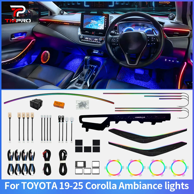 TMPRO 64-color LED ambient lighting suitable for 2019-2025 Toyota Corolla left or right-hand drive car interior decoration