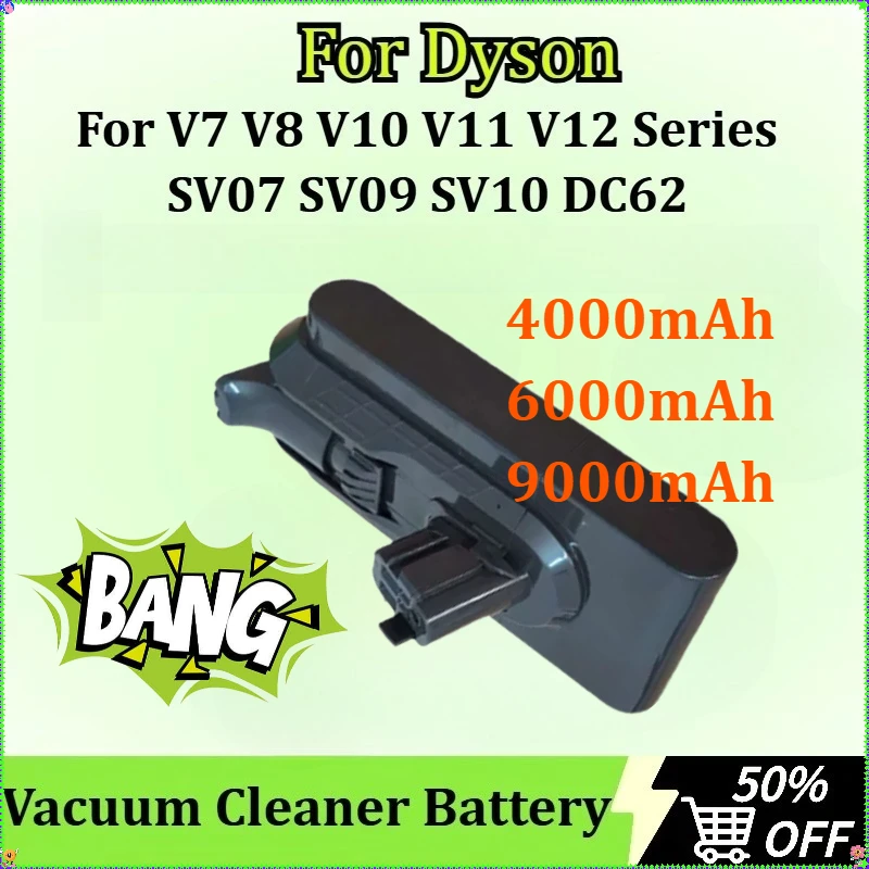 

New Vacuum Cleaner Battery for Dyson V7 V8 V10 V11 V12 Series SV07 SV09 SV10 DC62 Rechargeable 21.6V 4000mAh/6000mAh/9000mAh