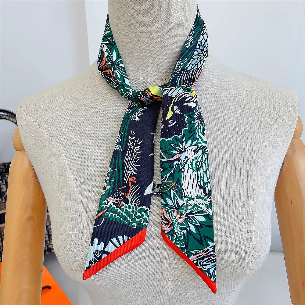 2023 Brand Small Silk Scarf For Women New Print Handle Bag Ribbons Brand Fashion Head Scarf Small Long Skinny Scarves Wholesale