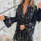 春秋無地ブロンズ加工ファッションホーンレース袖ホローラージサイズドレス