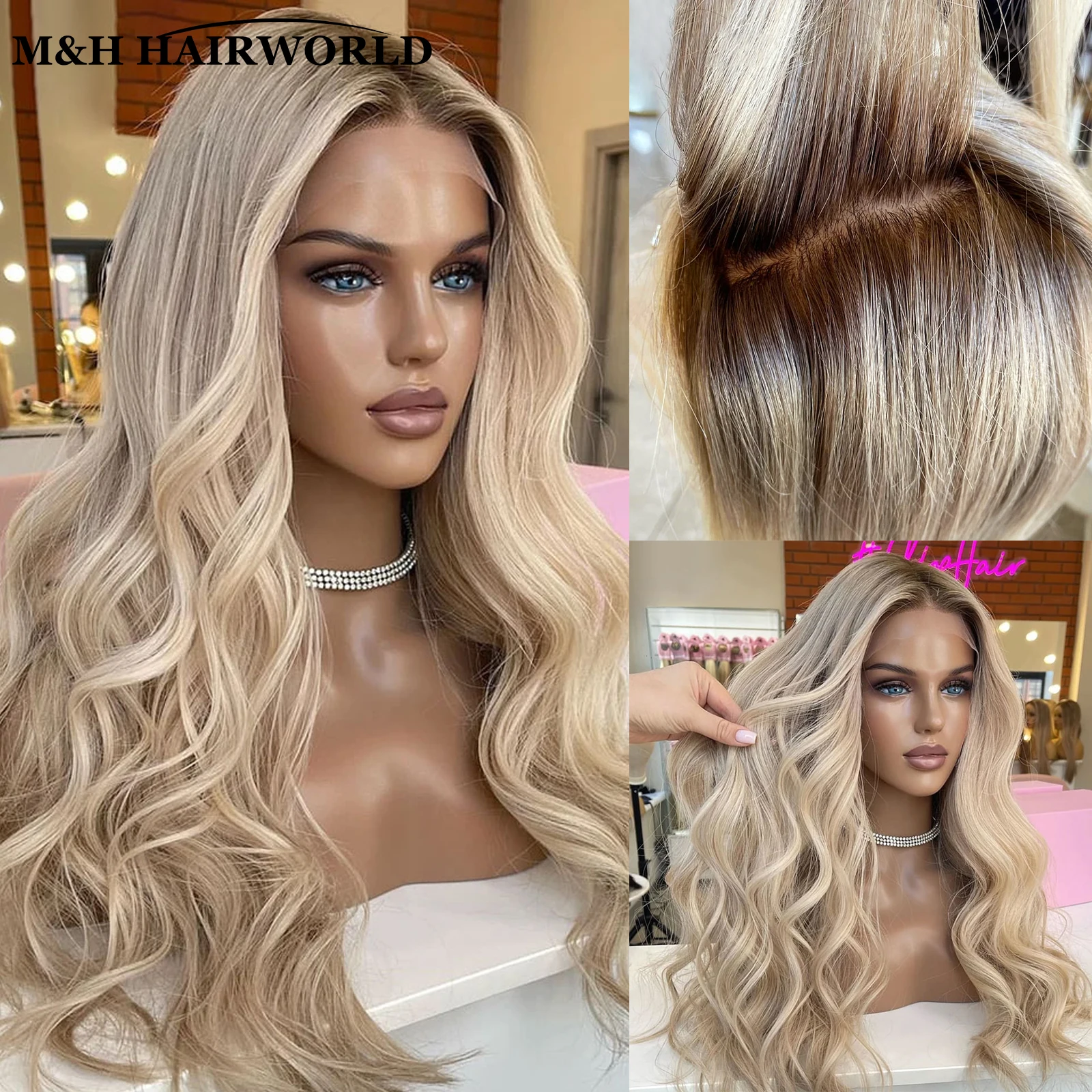 

Highlight Ombre Ash Blonde Color Wig 13x3 Curly Synthetic Lace Front Wigs Baby Hair 30Inch Long Wavy Frontal Lace Wigs For Women