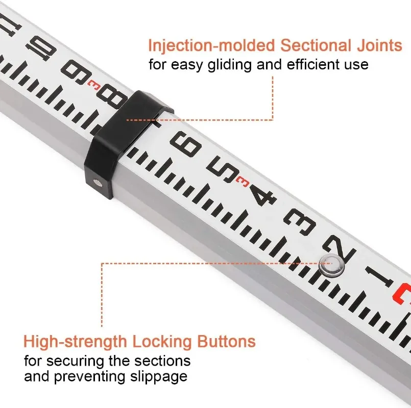 202416 - Foot Aluminium Grade Rod -8ths 5 Sections Telescopic with Bubble Level - Waterproof