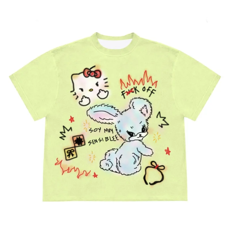 

Summer New Cute Kitty Bunny 3D Printed Short Sleeved Casual Versatile Quick Drying Top for Both Men and Women, Trendy
