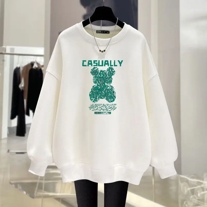 Autumn Winter Cotton Cartoon Printed O-neck Sweatshirts Women Clothing Vintage Streetwear Hoodies Casual Loose Top Pullovers