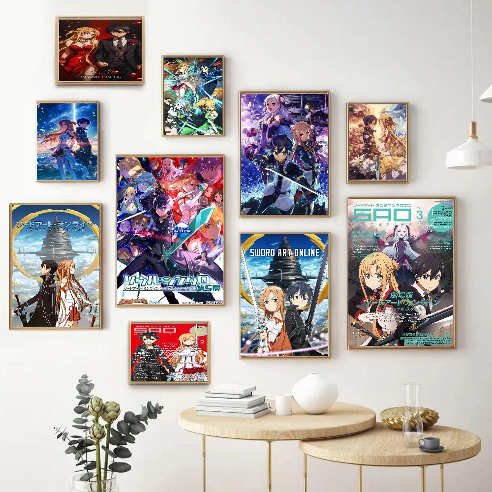 

Anime Sword Art Online Vintage Posters Sticky Retro Kraft Paper Sticker DIY Room Bar Cafe Kawaii Room Decor