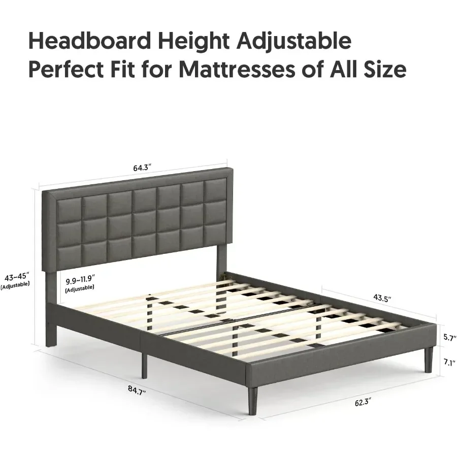 Nazhura Queen Size Bed Frame Upholstered Modern Low Profile Platform with Tufted Headboard/No Box Spring Needed/Linen Fabric Up - view 3