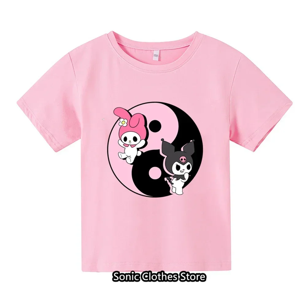 2024 New Kawaii Kuromi T-shirt  Old Children's Cartoon Anime Pattern Children's Girls Boys Fashion Casual Short Sleeves