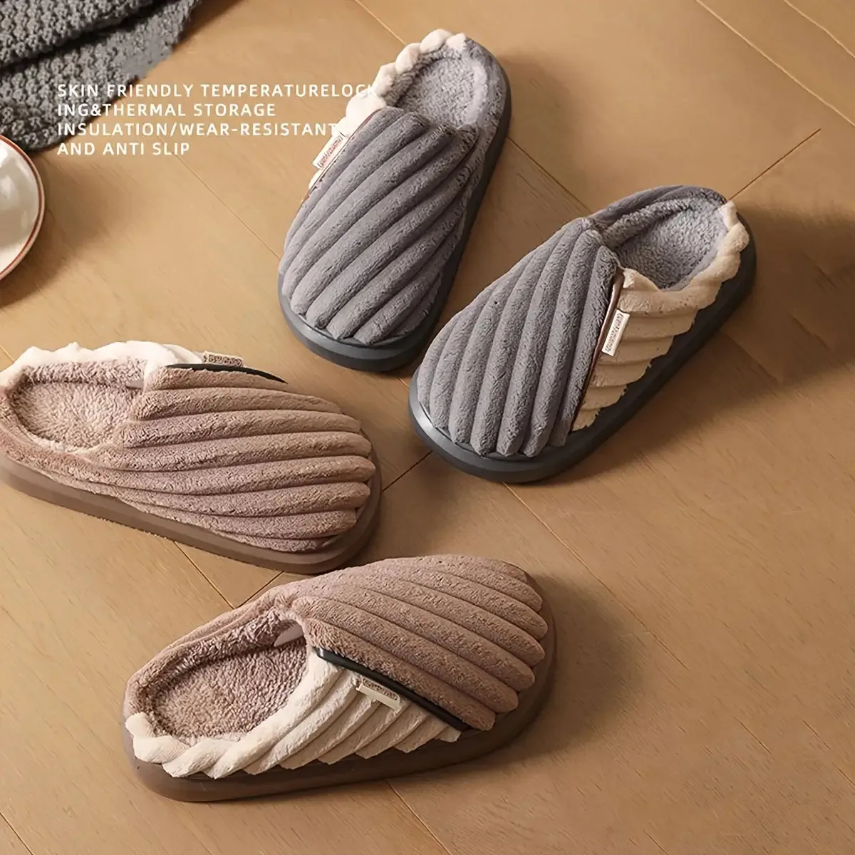 

Winter Warm Plush Slippers Indoor House Shoes Soft Cozy Anti Slip Thick Sole Men Home Bedroom Fuzzy Cotton plus size Footwear