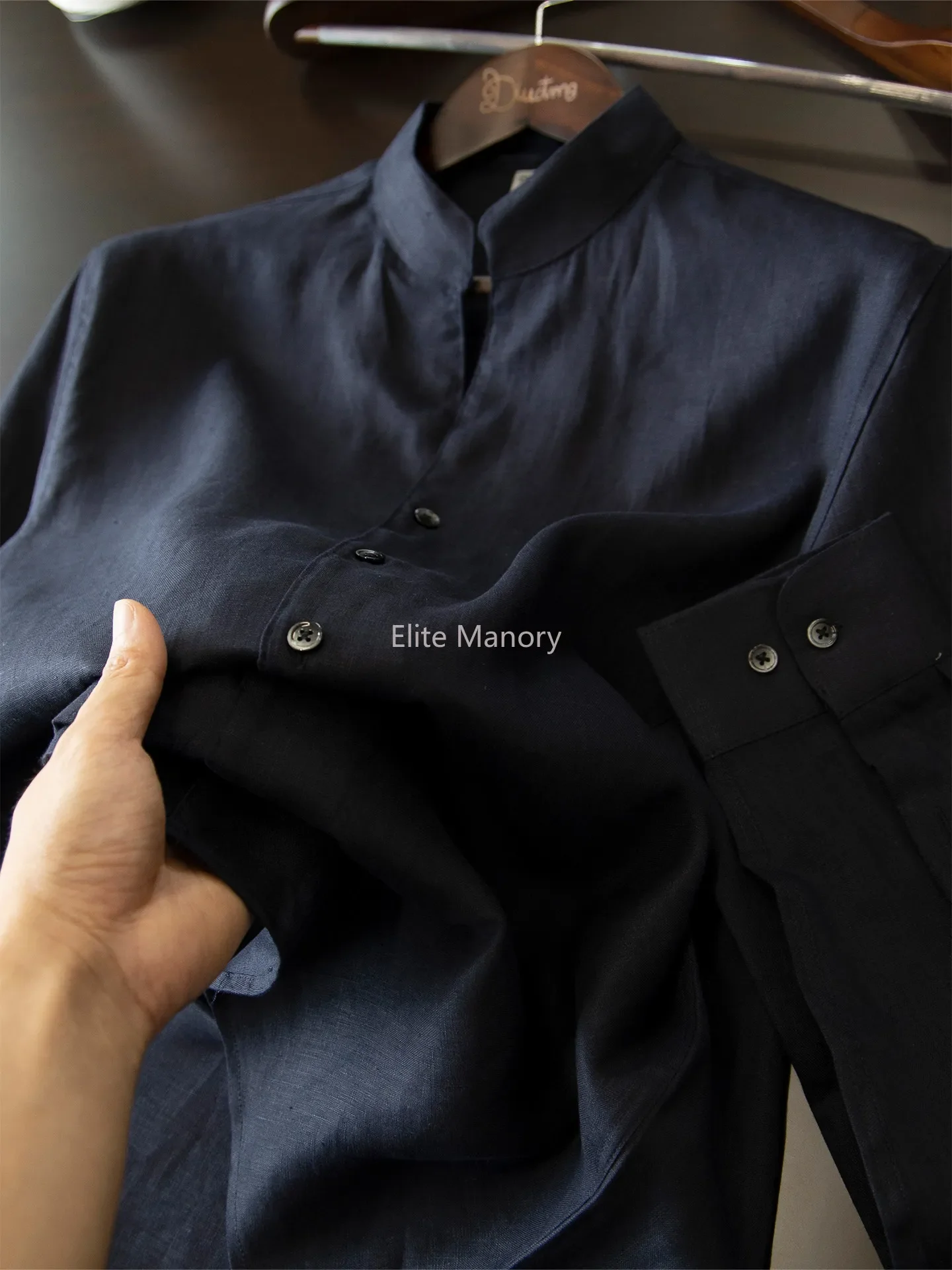 Gentleman's style~ old money style 100% rain and dew linen Zhongshan stand-up collar shirt