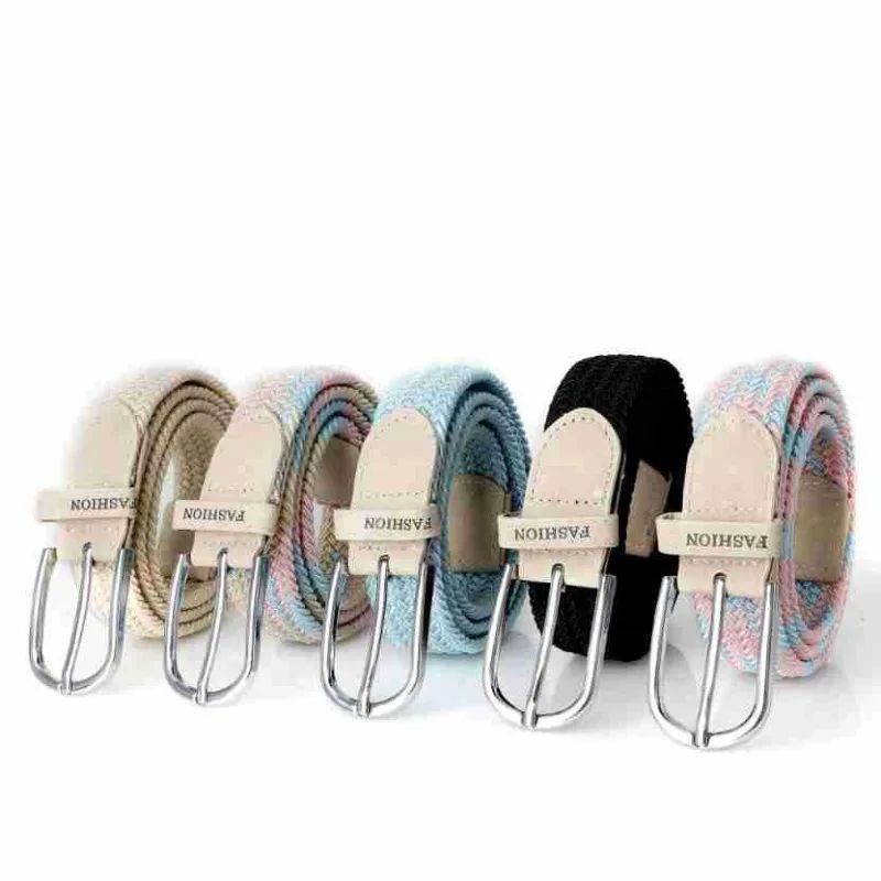 Stylish Women's Versatile Canvas Belt Sturdy Durable and Stretchable with Elastic Waistband Ordinary Perforated Buckle Belt
