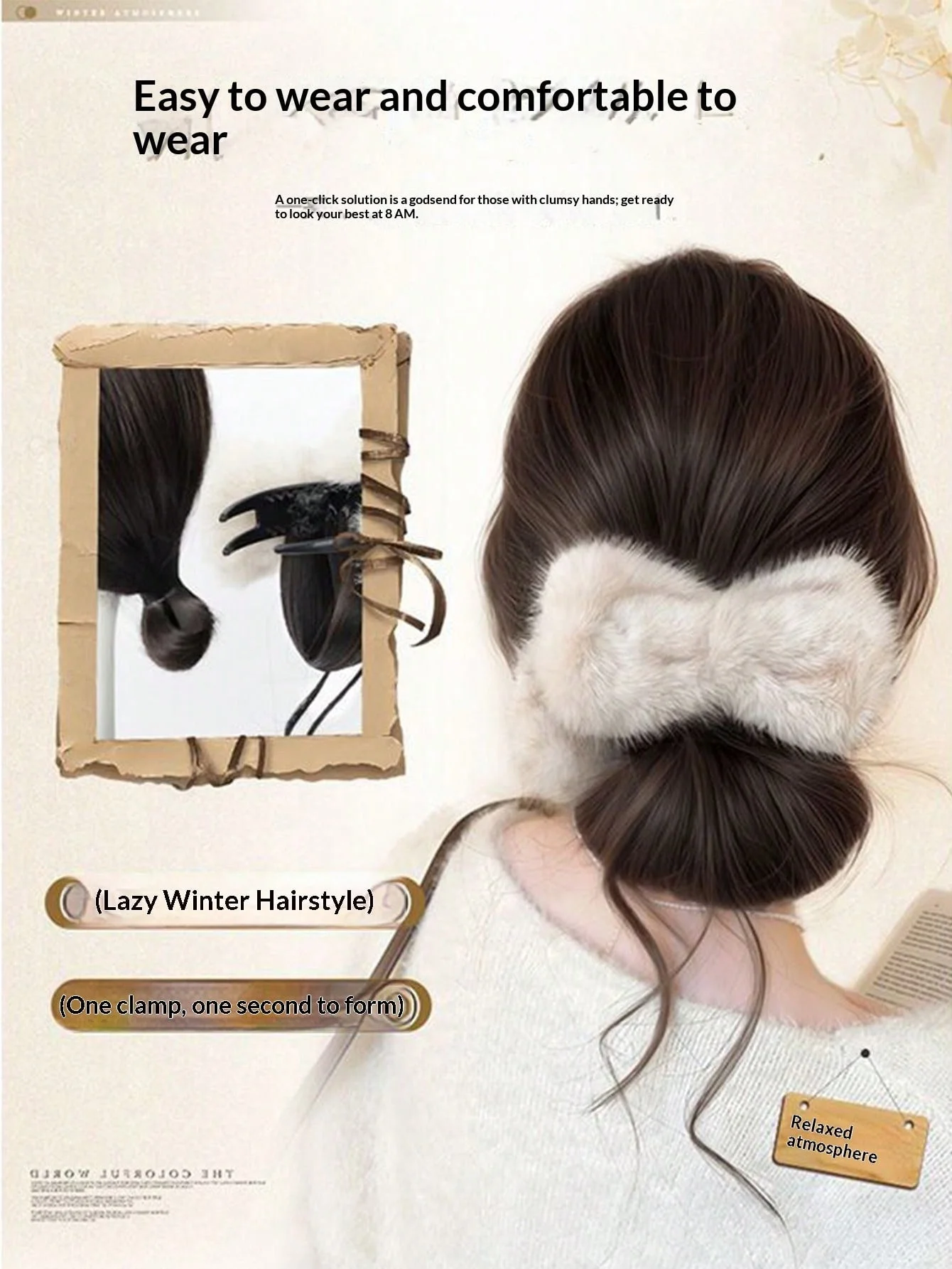 Low Side-Tie Synthetic Claw Clip Ponytail Hair Extensions With Elegant Lazy Style Dragon Beard Bun Hairpiece for Women Daily Us view 3