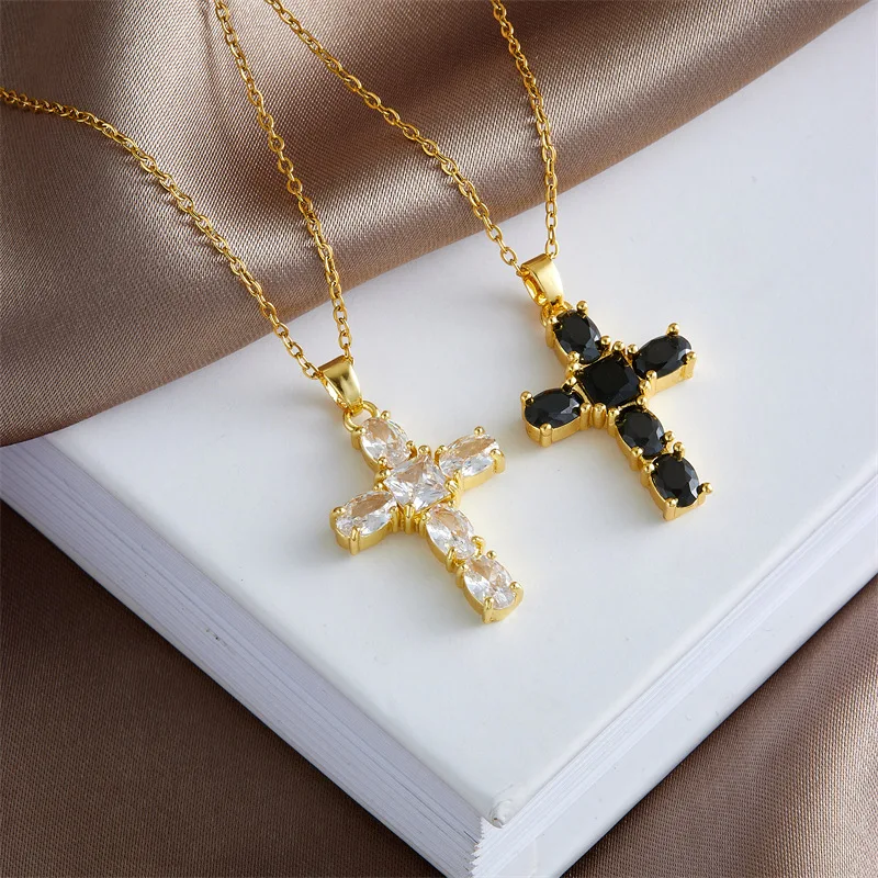 Vintage Fashion Cross Shape Pendant Necklace For Women Punk Simple Alloy Clavicle Chain Choker Personalized Trending Jewelry New