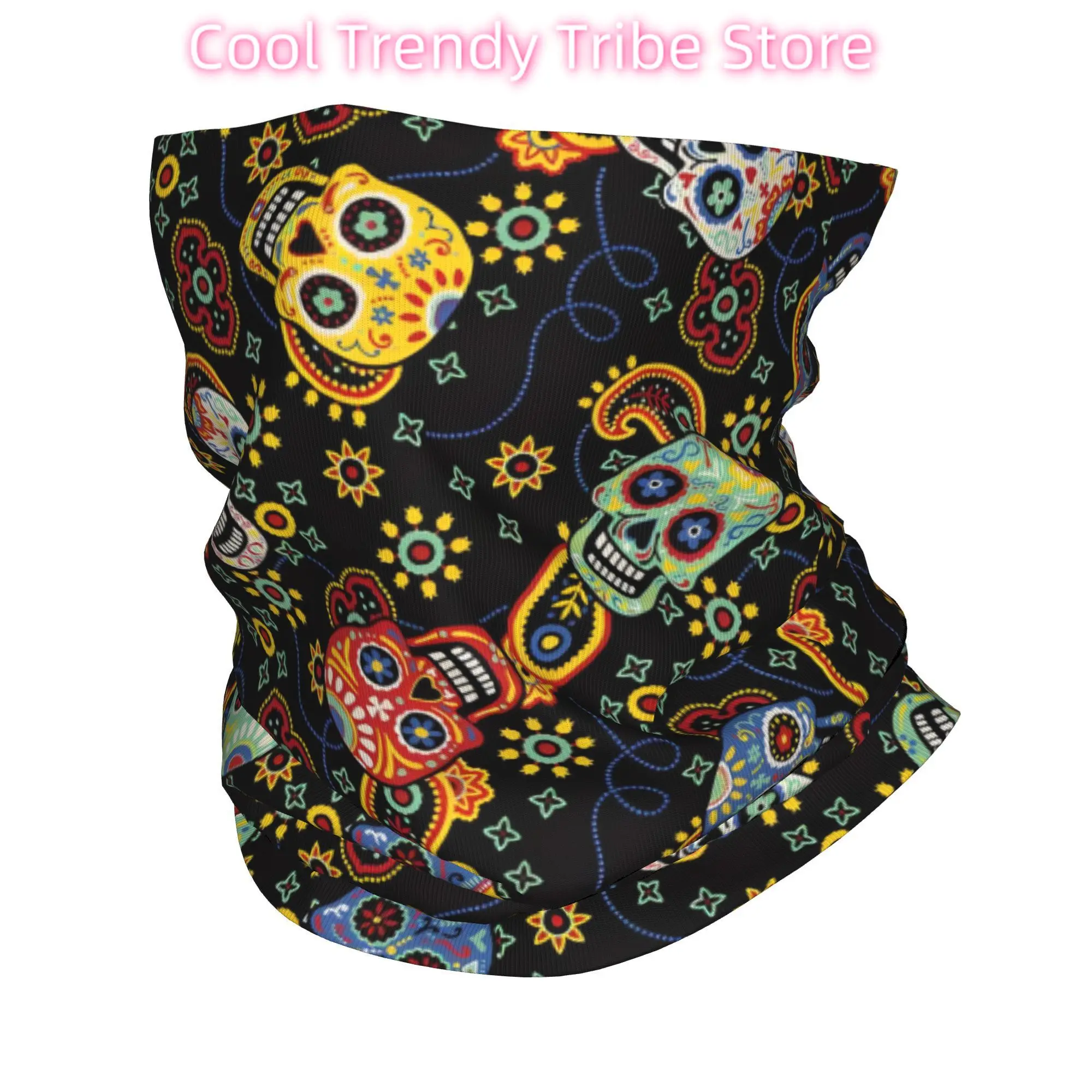 

Custom Skull Paisley Floral Art Neck Gaiter Men Women UV Face Shield Winter Bandana Scarf for Cycling