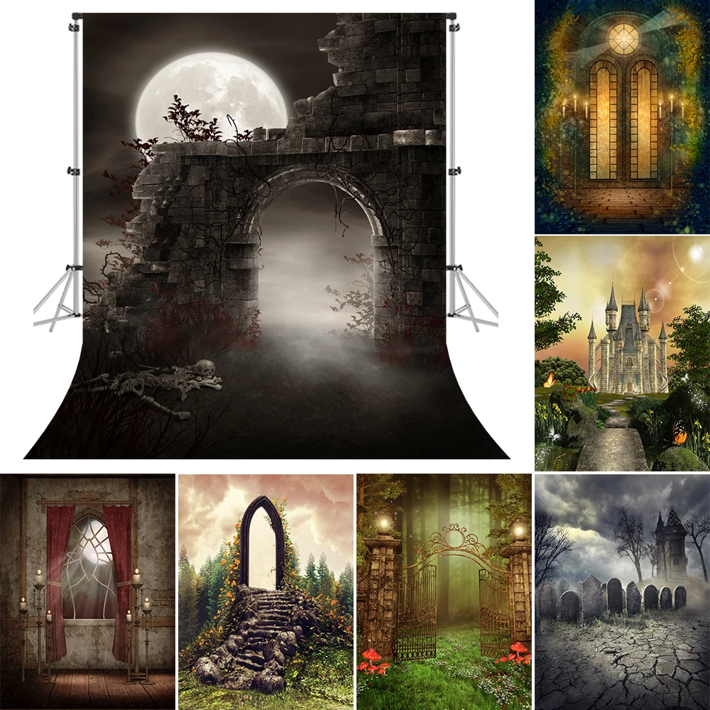 Bonvvie Halloween Backdrop Night Moon Magic Castle Forest Door Children Photography Background Photocall Photo Studio Photophone