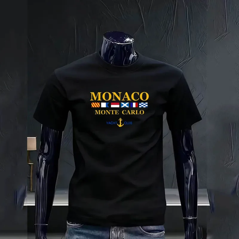 Men'S Monaco Monte Carlo Yacht Club Pattern Summer Casual Round Neck Short Sleeve T-Shirt