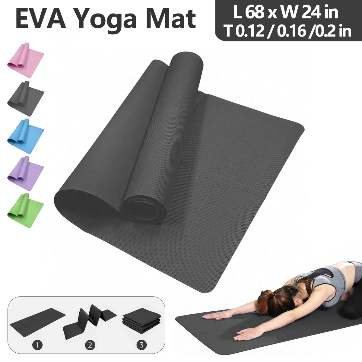 Tapis de yoga pliable écologique en EVA, tapis de fitness pliable pour les voyages, épaisseurs de 3 mm/4 mm/6 mm pour le yoga, le Pilates et les exercices au sol