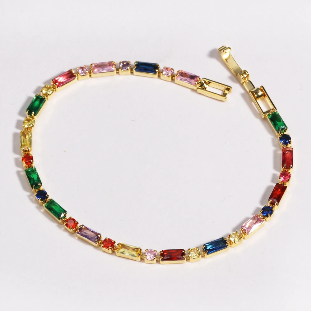 18K vergoldet neue Regenbogen CZ Tennis Armbänder für Frauen Armreif bunte Zirkonia Femme Braut Hochzeit Schmuck Geschenk – Detail 7