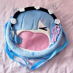 Hot  Anime Re:zero Kawaii Lolita Girls Itbag Rem Plush Stuffed Backpack Shoulder Funny Face Travel Messenger Bags Kids Gift