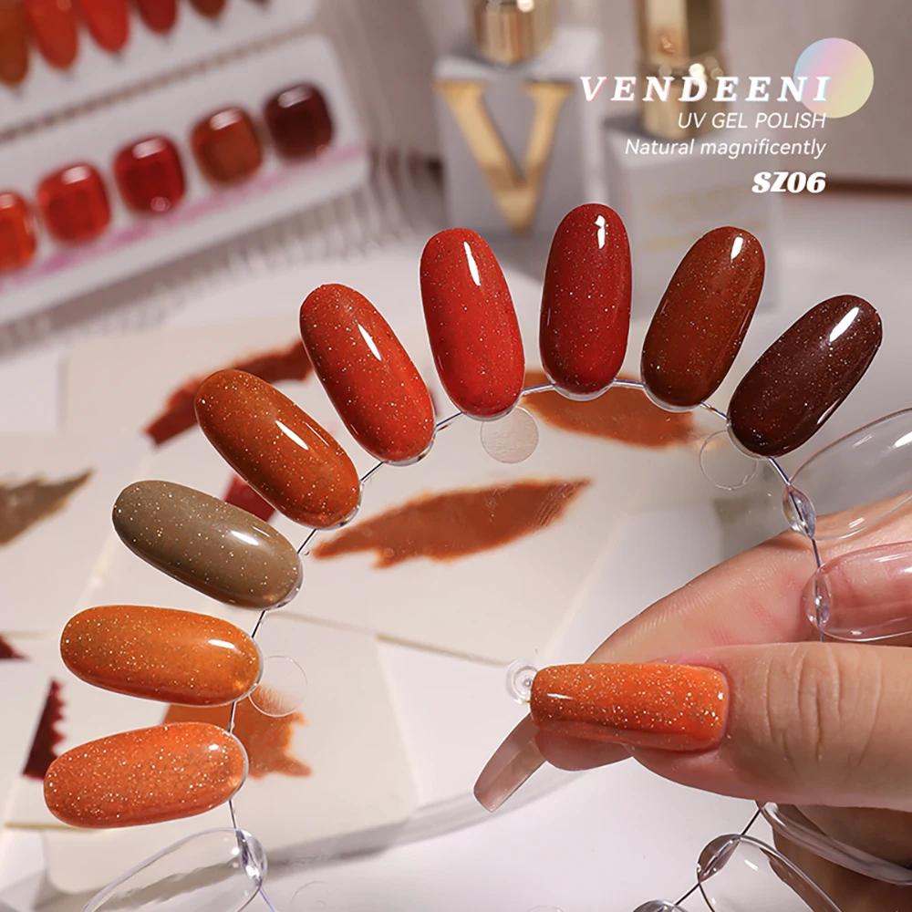 Vendeeni TPO FREE 9 Farben/Set Orange Glitzer Gebrochener Diamant Gel-Nagellack Herbst-Ahornblatt UV-LED-Gel-Lack mit Display – Detail 15