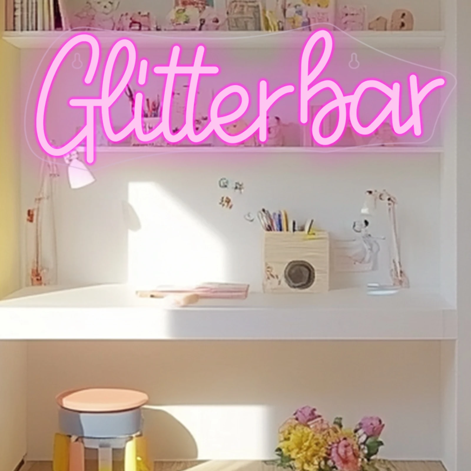 Glitter Bar ป้ายนีออนไฟ LED ตกแต่งห้องบาร์ธุรกิจยินดีต้อนรับป้ายหรี่แสงได้ USB Power โคมไฟสําหรับ Home Bar Shop Night Club