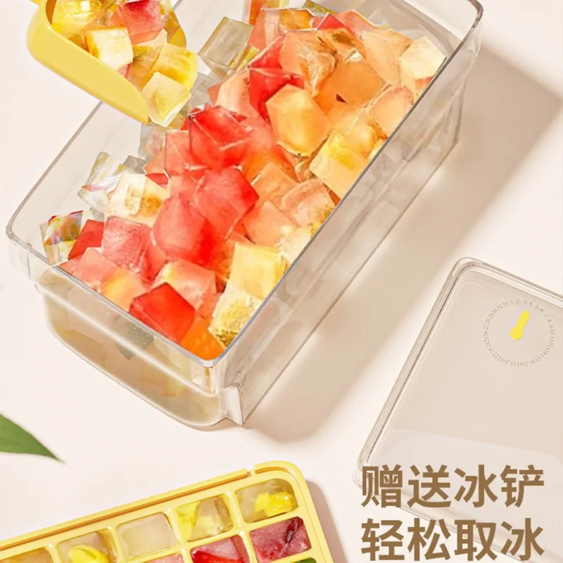 34/68 آلة صنع الثلج سيليكون علبة مكعبات الثلج مع غطاء الغذاء الصف قالب الثلج الإفراج السريع سهلة التنظيف للفريزر بنقرة واحدة اضغط