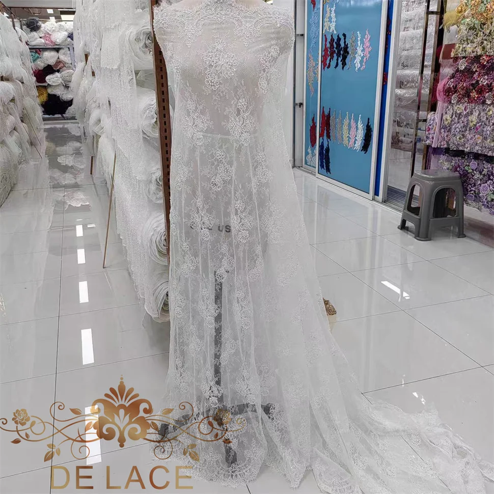 RX 섬세한 꽃 자수 속눈썹 프렌치 레이스 샹티이 레이스 코드 웨딩 드레스 비즈 레이스 원단