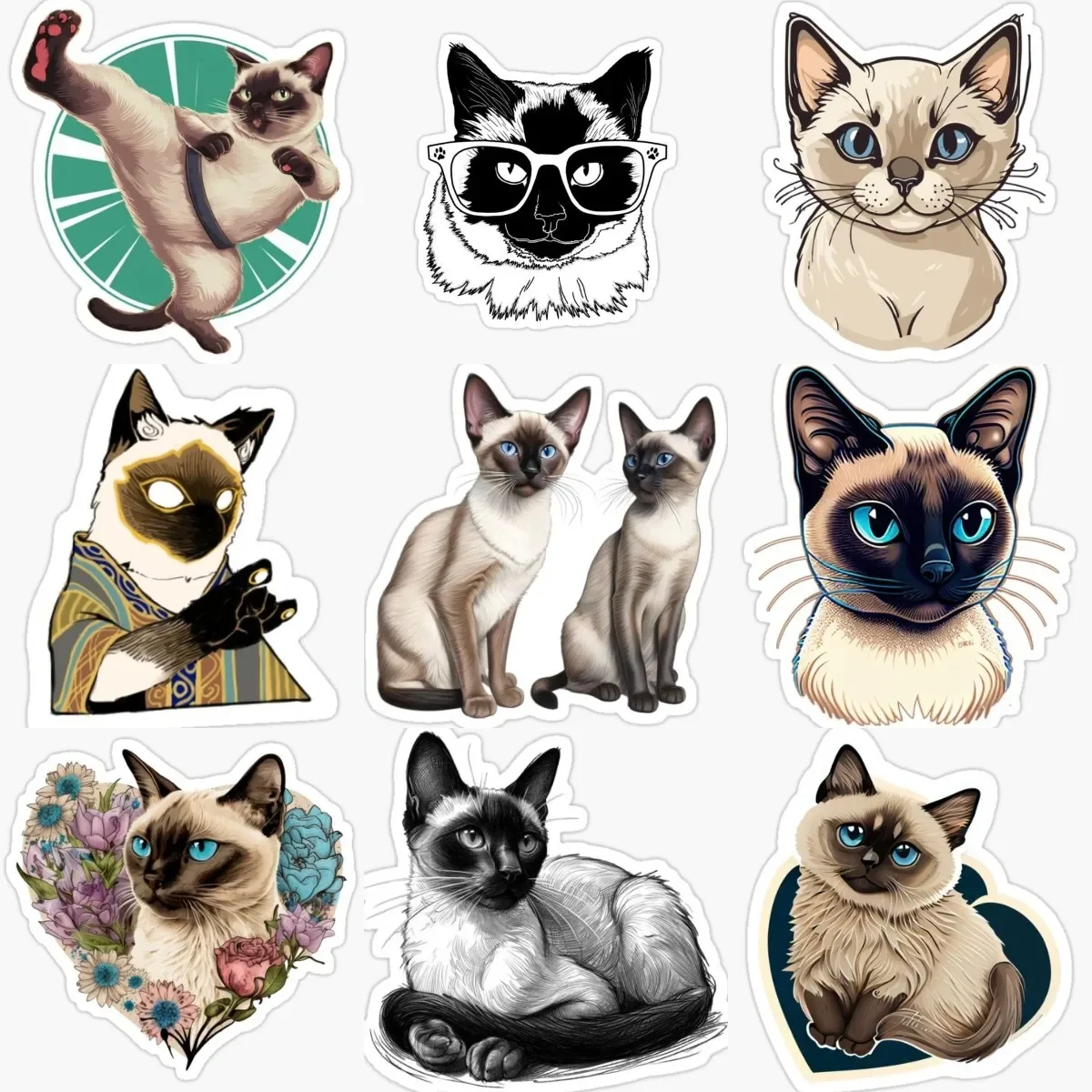 

Cute Siamese Cat Pets PVC Personalized Sticker Decorate for Car Fridge Door Wall Bicycle Window Decal Accessories