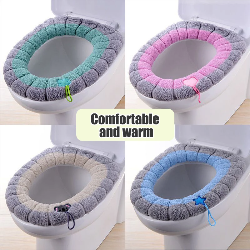 1PC polyester elastic toilet seat cushion, O-shaped knitted toilet seat, thickened washable seat cover, household cartoon toilet