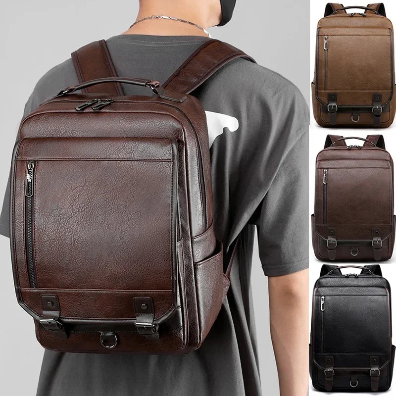 Large Capacity Travel College School Bag Fashion Leather Men\'s Backpack Business Men 15.6 Inch Laptop Bag Backpack