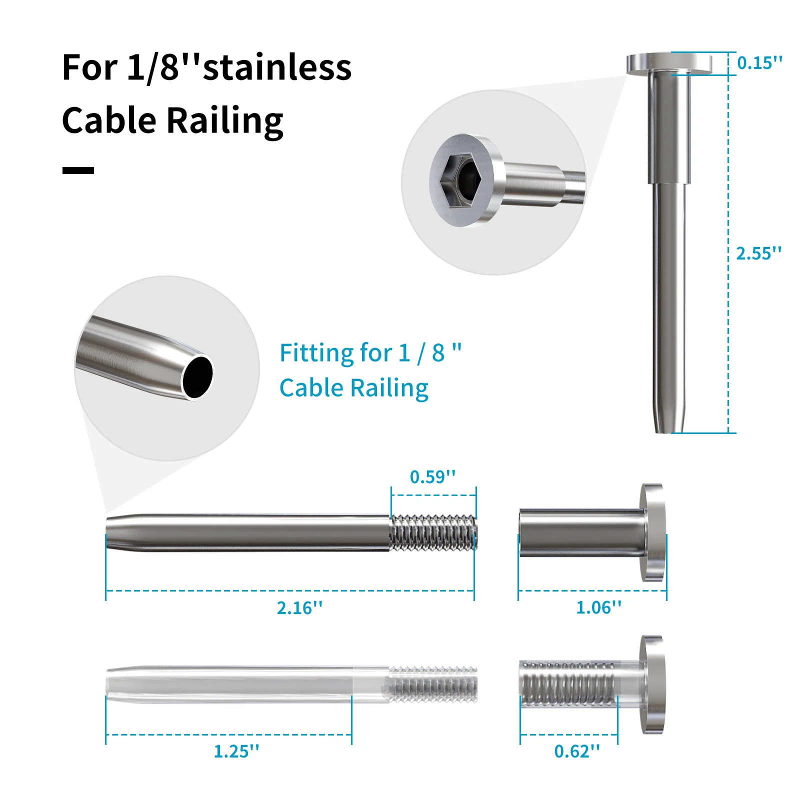 40 Pcs Round-Head Rod Invisible Connector, 1/8'' Invisible Cable Railing Kit