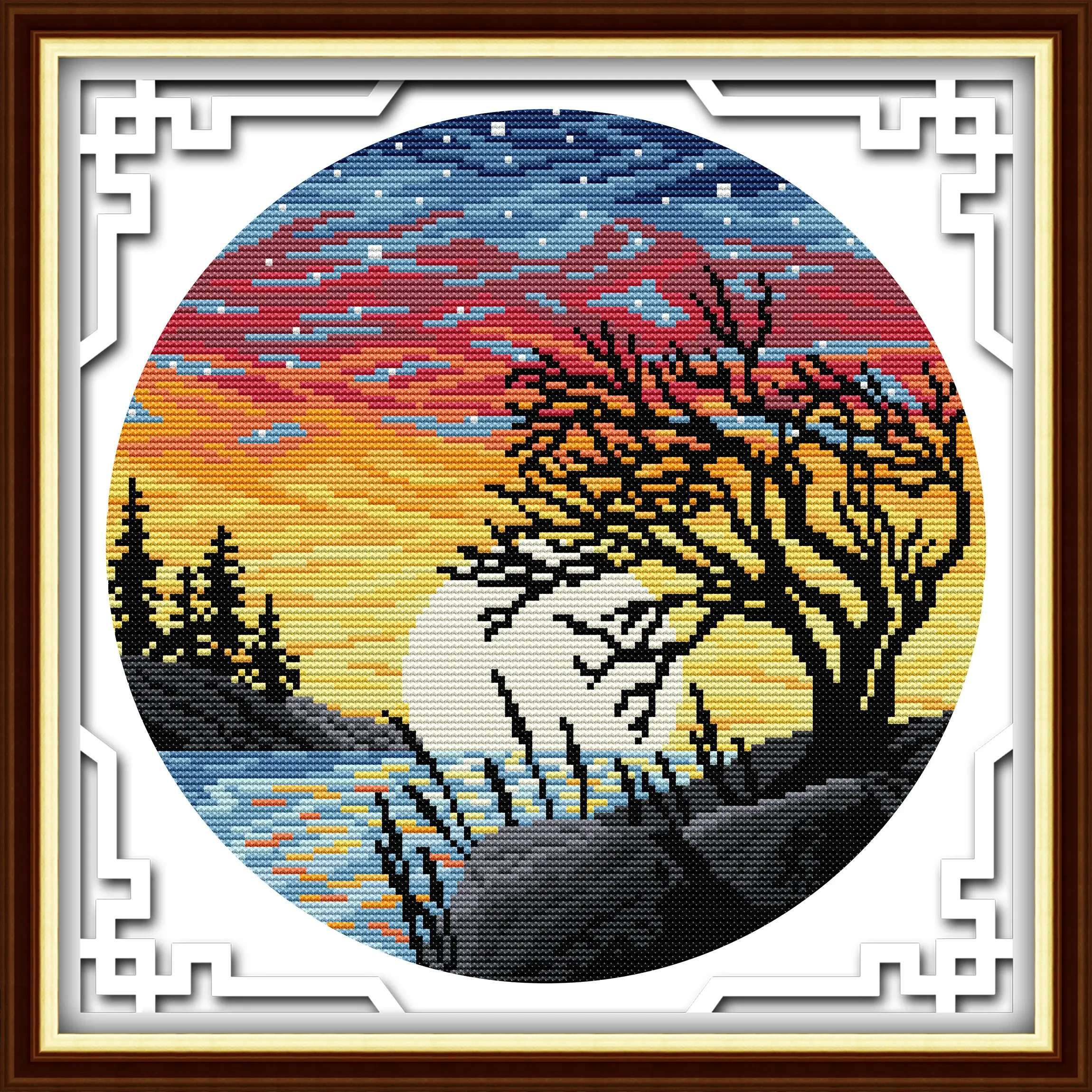 

Soulgift News Набор для вышивки крестом с предварительной печатью, штампованная ткань Аида с нитками DMC, набор для вышивания - Закат 4