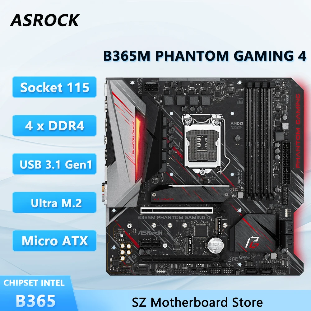 

ASROCK B365M Phantom Gaming 4 Motherboard B365 Socket 1151 For Core i7-9700K i5-9600K i5-8500 CPU DDR4 Ultra M.2 SATA3 Micro AT