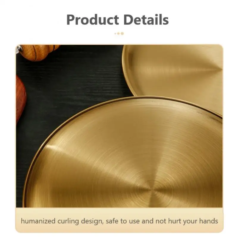 Stainless Steel Dining Plate Golden Dishes Round Tray Cake Western Steak Makeup Tray Tablewares Korean Style Kitchen Tools