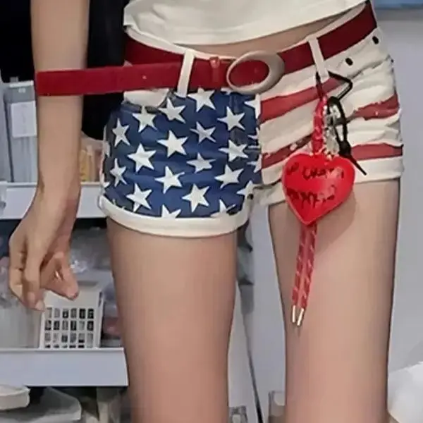 American Retro Large-Size Washing Star Print Shorts For Women In Summer Street Hot Girls Trendy Slim Hot Pants