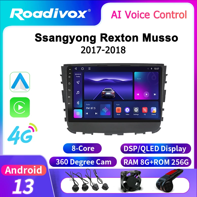 

roadivox Android car radio for Ssangyong Rexton Musso 2017 2018 GPS Navigation video Multimedia Player tape recorder carplay