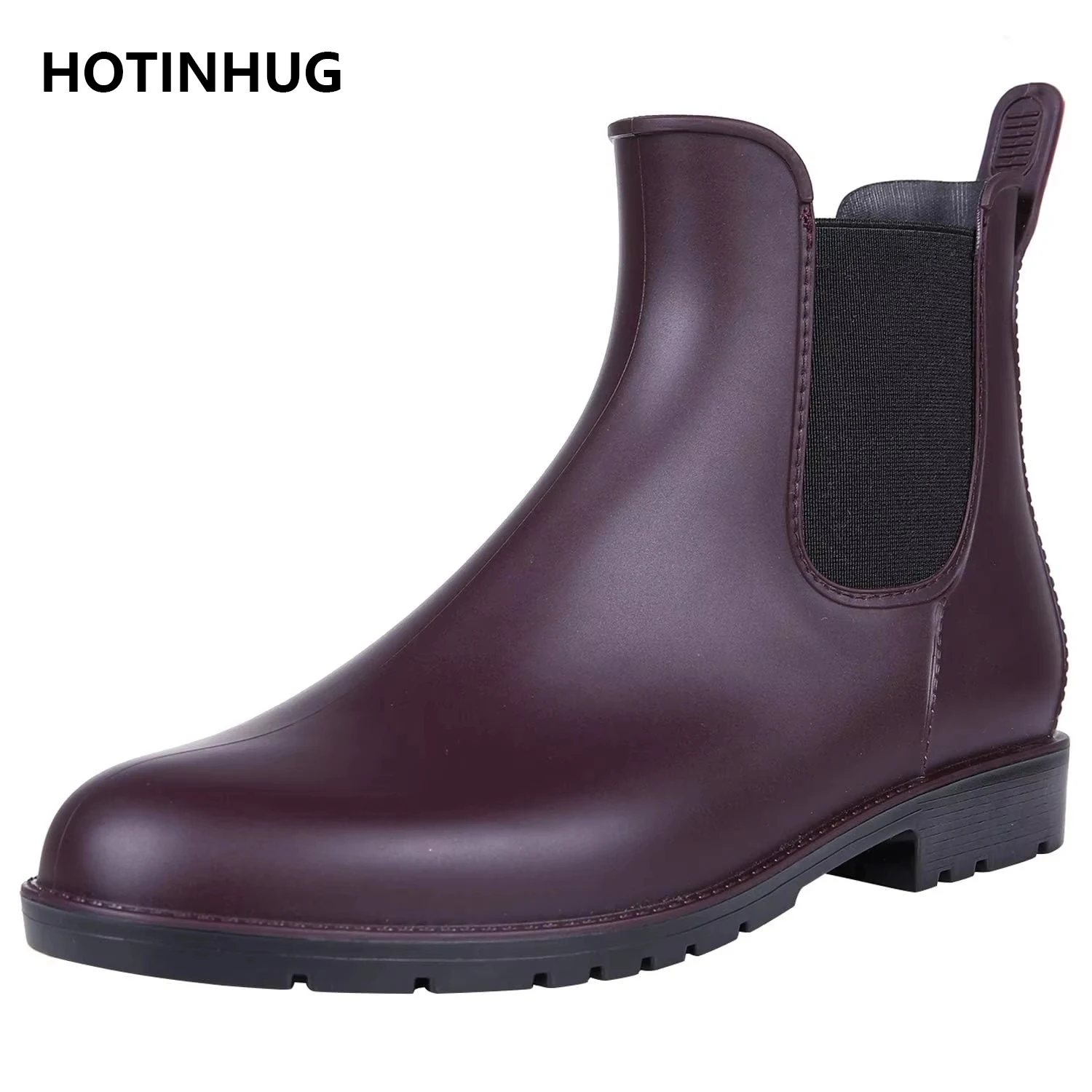

HOTINHUG Waterproof Leisure Rubber Boots For Women Non-slip Durable Chelsea Boots Pull On Comfortable Women's Short Rain Boots