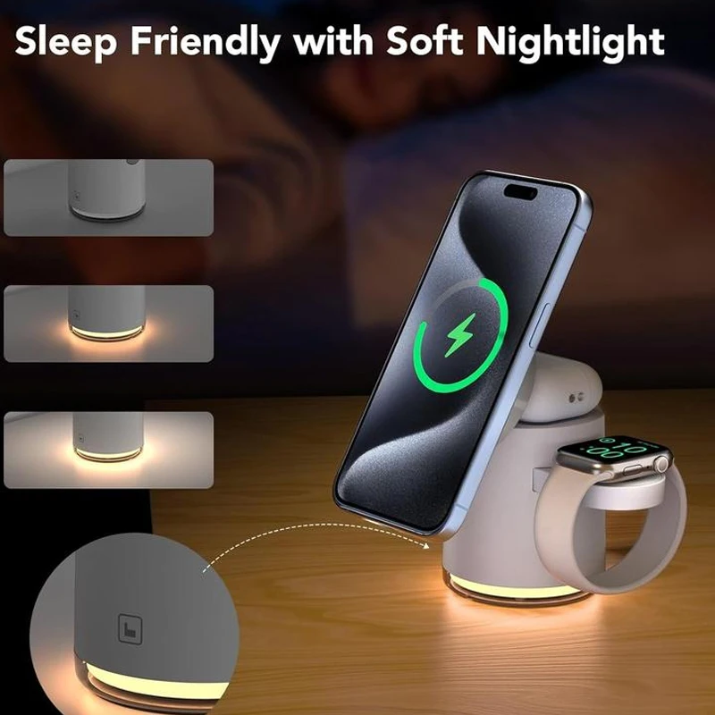 

3 in 1 Magnetic Wireless Charger Station Qi2 Quick Fast Charging Stand for iPhone 16 15 14 13 12 iWatch 10/9/8/7 SE AirPods Pro