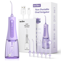 Dental Water Flosser Teeth Pick Oral Irrigator 5 Modes 6 Replaceable Jet Tips 350ml Tank for Teeth Cleaning,Purple