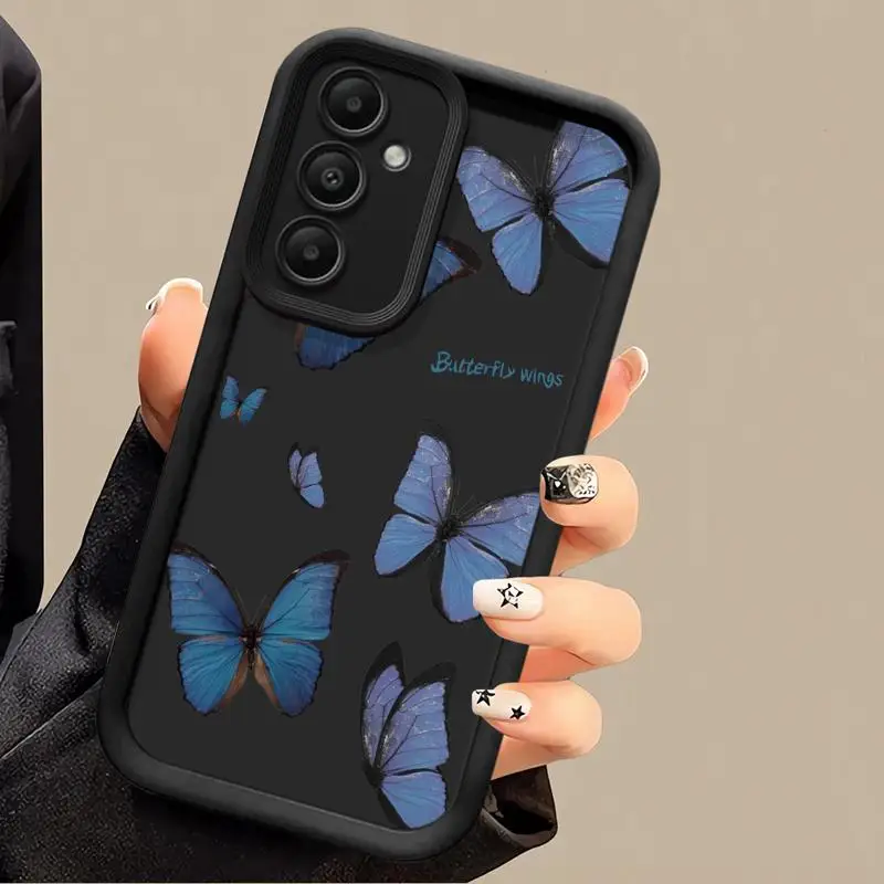 電話ケース三星銀河 A55 A52 A33 ケース A24 A15 A12 A23 A22 5 グラム A54 A52s A53 A14 funda カバーブルーハローフラワーバタフライ