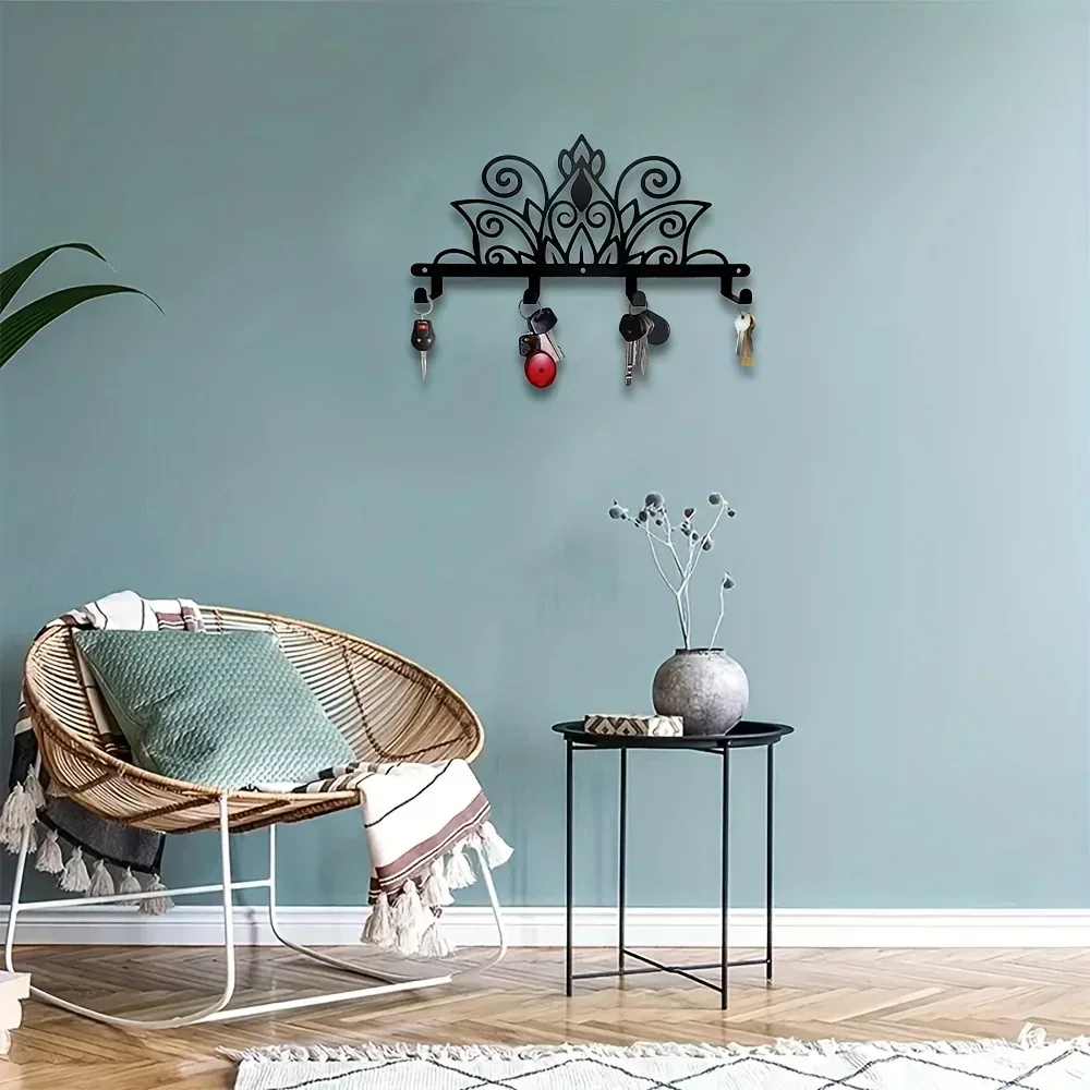 CIFBUY Wrought Iron Wall Rack Mandala Design Wall Mounted Hook Household Coat Rack Towel Rack Home Interior Storage Organizer