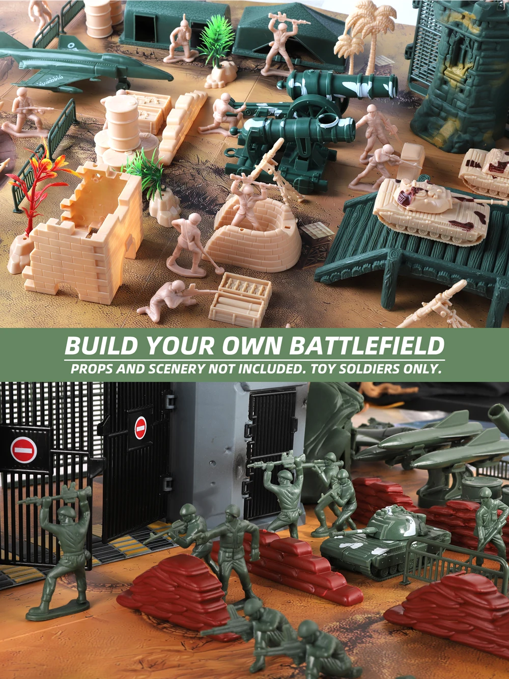 ViiKONDO Army Men Toy Green vs Tan Soldier 100pcs Plastic Classic Military Guy 12 Poses Modern Battle Fun Wargame Gift for Kids