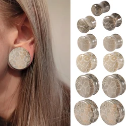 2Pcs Coral Stone Ear Plugs Double 6mm-25mm For Men Women Ear Plugs Tunnel Gauges Piercing Expander Body Piercing Jewelry