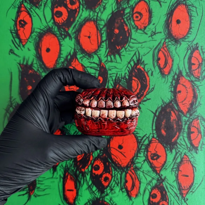 Gothic Teeth AirPods Case with Glow-in-the-Dark 3D Denture Design Protective Cover for AirPods Pro3 Horror Style Earbud Case view 2