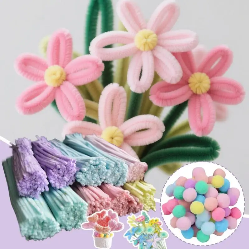 色パイプクリーナー 200X ファジークラフトワイヤー手芸用 20X 毛玉ツイストスティック手作りプロジェクトの装飾