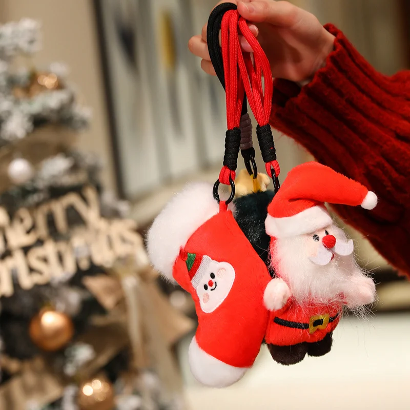 16 سنتيمتر جميل عيد الميلاد سلسلة قلادة المفاتيح شجرة عيد الميلاد تخزين سانتا كلوز دمية سيارة ديكور احتفالي ديكور طفل هدية #3