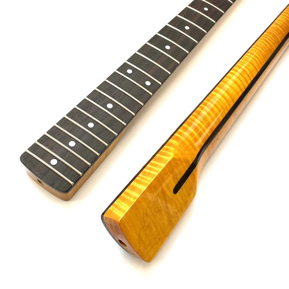 

Hooqu Wholesale 25.5 Inch Scale ST Guitar Neck 21 Fret Vintage Tiger Flame Maple Guitar Neck With Rosewood Fingerboard
