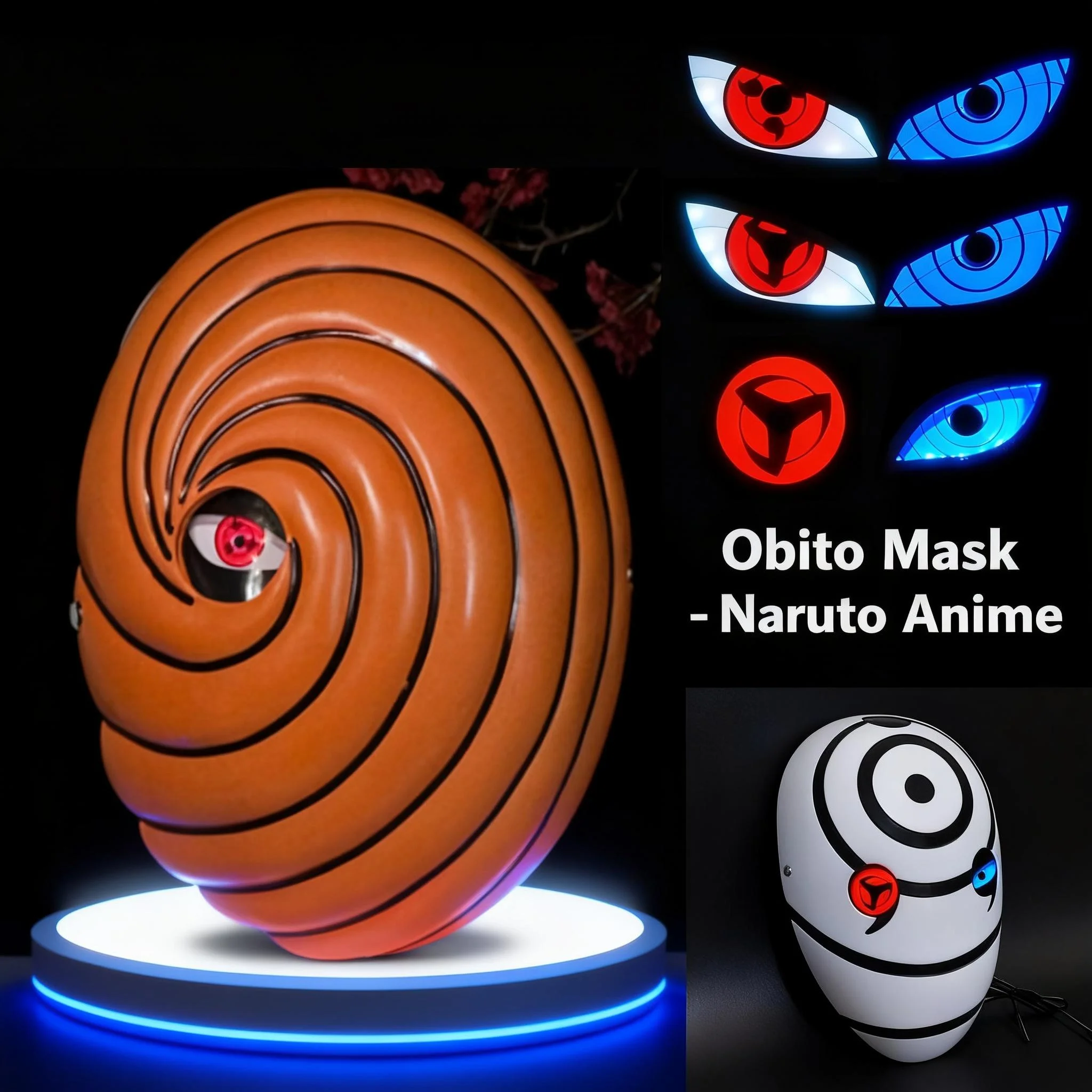 

Uchiha Obito Cosplay Mask Sharingan with Glowing, Naruto Anime Role Play Prop for, Cool Party Festival Accessories & Fans Gift