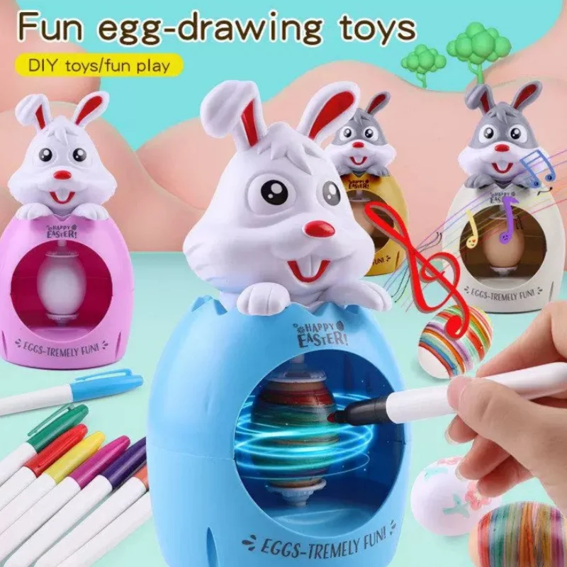 Easter Egg Decorator Electric Diy Painting Kit Graffiti Spinner Toy Bunny Design Decorative Ball Arts Crafts For Kids Party Gift