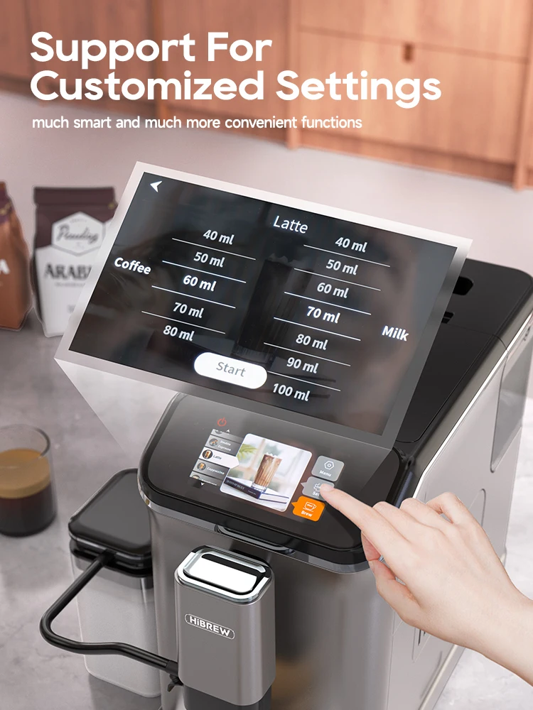 Hibrew voll automatische Espresso maschine Cappuccino Milch system 6 Kaffees orten intuitives Touch-Display mit Mühle h16