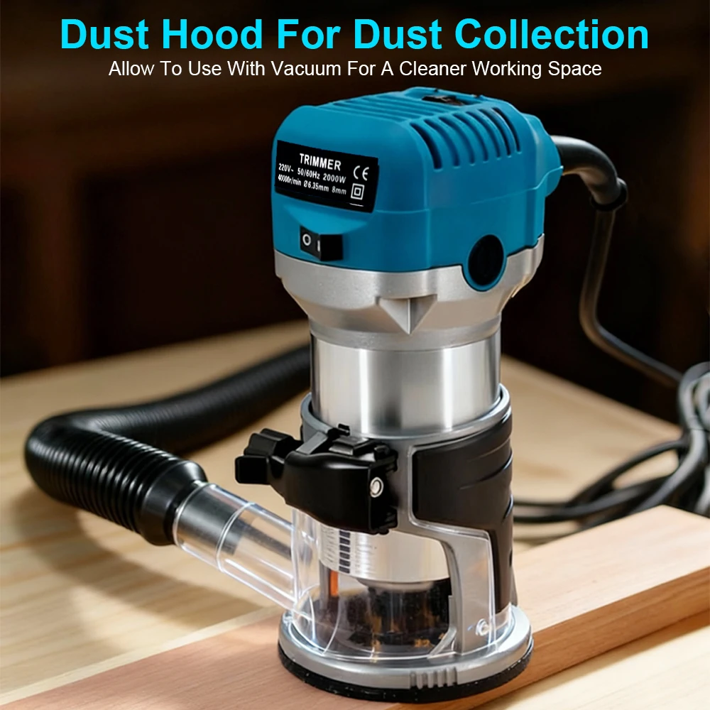 

Регулируемый электрический триммер по дереву, 2000 Вт, деревообрабатывающий фрезерный станок, 6 скоростей, 6,35/8 мм, цанга для DIY, плотницкие инструменты, 220 В, ЕС